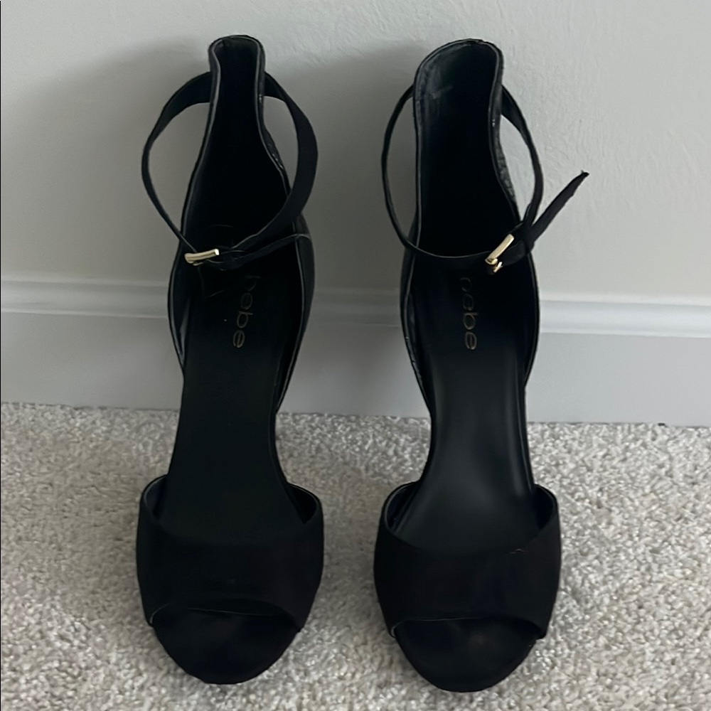 bebe Black Open-Toe Ankle-Strap Heels